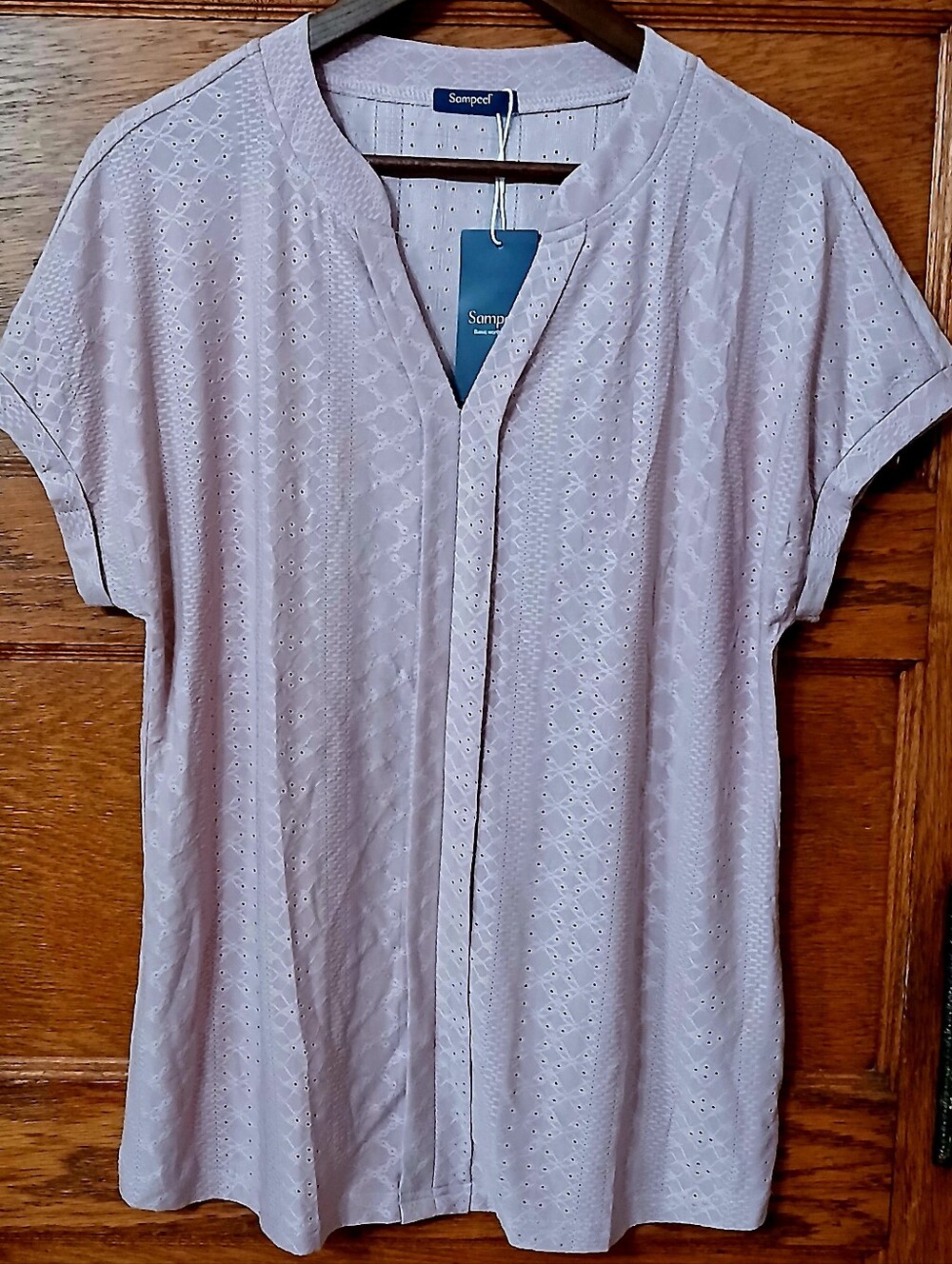 Mauve Eyelet Split-Neck Top
